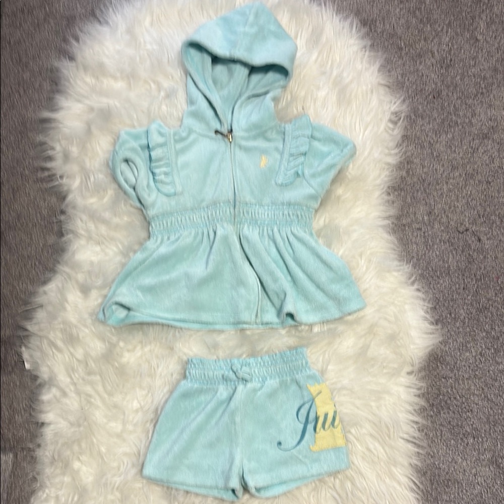 Juicy Couture Vibrant Blue and Yellow Matching Set with Cozy Hood